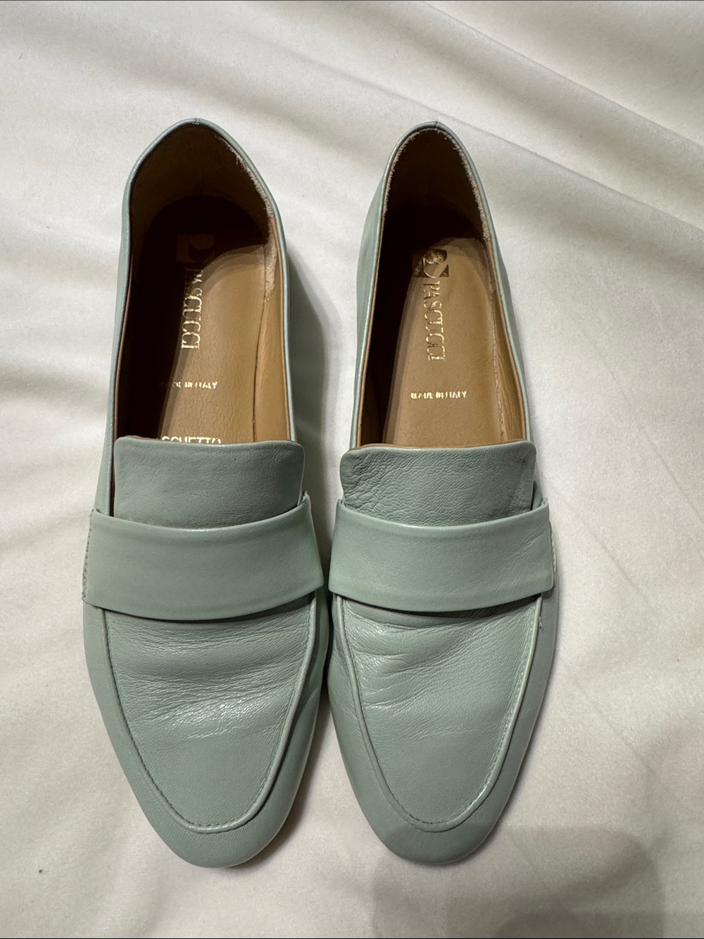 Vero Cuoio Pastel Mint Green Leather Penny Loafers